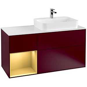 Villeroy et Boch Finion Villeroy et Boch F391HFHB 120cm, plaque de recouvrement blanc mat, étagère gauche or mat, Peony Matt