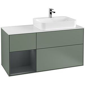 Villeroy und Boch Finion Waschtischunterschrank F391HGGM 120cm, Abdeckplatte white matt, Regal links Midnight Blue Matt Lacquer, Olive Matt Lacquer