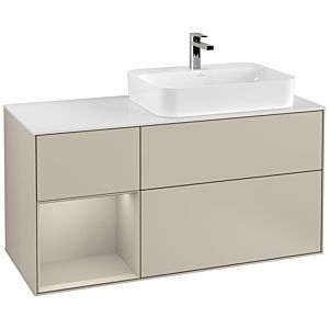 Villeroy und Boch Finion Waschtischunterschrank F391HHHH 120cm, Abdeckplatte white matt, Regal links Sand Matt Lacquer, Sand Matt Lacquer