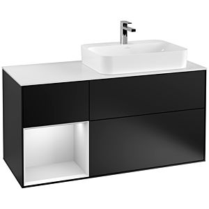 Villeroy und Boch Finion Waschtischunterschrank F391MTPD 120cm, Abdeckplatte white matt, Regal links White matt lacquer, Black matt lacquer