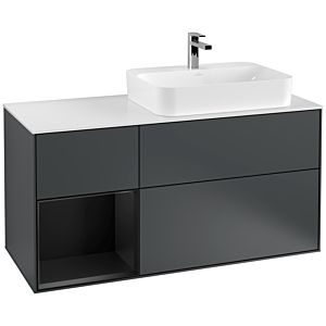 Villeroy et Boch Finion Villeroy et Boch F391PDHG 120cm, plaque de finition blanc mat, étagère gauche laqué noir mat, Midnight Blue Matt Lacquer