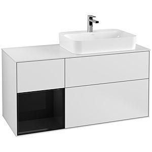 Villeroy und Boch Finion Waschtischunterschrank F391PHMT 120cm, Abdeckplatte white matt, Regal links Glossy Black Lacquer, White matt lacquer