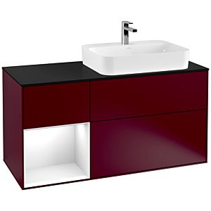 Villeroy und Boch Finion Waschtischunterschrank F392GFHB 120cm, Abdeckplatte black matt, Regal links Glossy white lacquer, Peony Matt