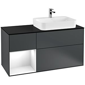 Villeroy und Boch Finion Waschtischunterschrank F392GFHG 120cm, Abdeckplatte black matt, Regal links Glossy white lacquer, Midnight Blue Matt Lacquer