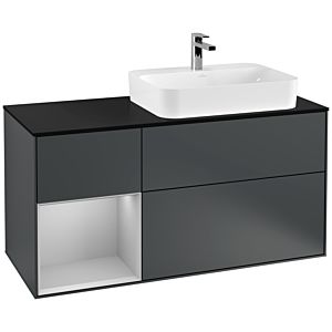 Villeroy und Boch Finion Waschtischunterschrank F392GJHG 120cm, Abdeckplatte black matt, Regal links Light grey matt, Midnight Blue Matt Lacquer