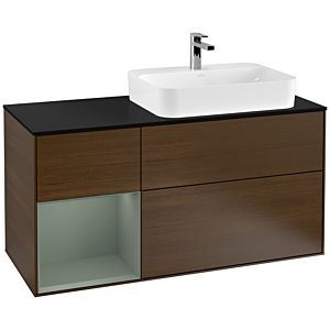 Villeroy et Boch Finion Villeroy et Boch F392GMGN 120cm, plaque de finition noir mat, étagère gauche Olive Matt Lacquer , placage Olive Matt Lacquer