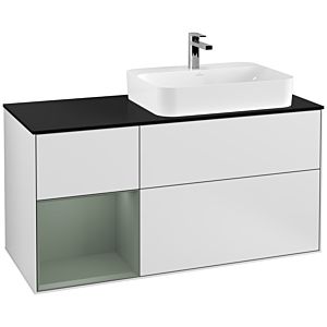 Villeroy et Boch Finion Villeroy et Boch F392GMMT 120cm, plaque de finition noir mat, étagère gauche Olive Matt Lacquer , laqué blanc mat
