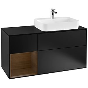 Villeroy und Boch Finion Waschtischunterschrank F392GNPD 120cm, Abdeckplatte black matt, Regal links Walnut veneer, Black matt lacquer