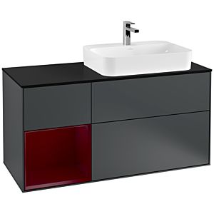 Villeroy und Boch Finion Waschtischunterschrank F392HBHG 120cm, Abdeckplatte black matt, Regal links Peony, Midnight Blue Matt Lacquer