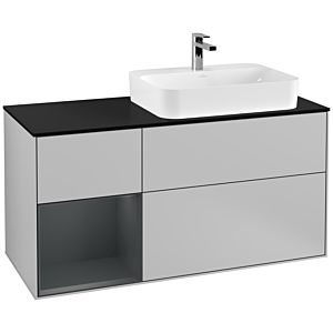 Villeroy und Boch Finion Waschtischunterschrank F392HGGJ 120cm, Abdeckplatte black matt, Regal links Midnight Blue Matt Lacquer, Light grey matt