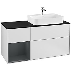 Villeroy und Boch Finion Waschtischunterschrank F392HGMT 120cm, Abdeckplatte black matt, Regal links Midnight Blue Matt Lacquer, White matt lacquer