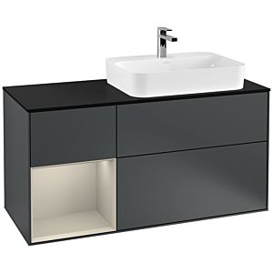 Villeroy und Boch Finion Waschtischunterschrank F392HHHG 120cm, Abdeckplatte black matt, Regal links Sand Matt Lacquer, Midnight Blue Matt Lacquer