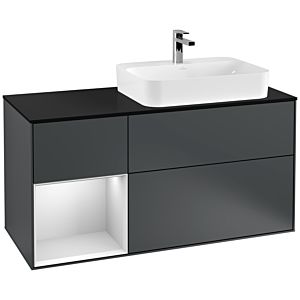 Villeroy und Boch Finion Waschtischunterschrank F392MTHG 120cm, Abdeckplatte black matt, Regal links White matt lacquer, Midnight Blue Matt Lacquer