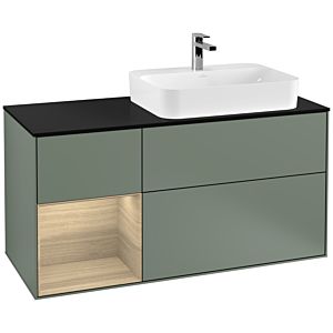 Villeroy et Boch Finion Villeroy et Boch F392PCGM 120cm, plaque de finition noir mat, étagère gauche Oak Veneer , Olive Matt Lacquer