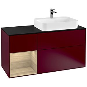 Villeroy und Boch Finion Waschtischunterschrank F392PCHB 120cm, Abdeckplatte black matt, Regal links Oak Veneer, Peony Matt