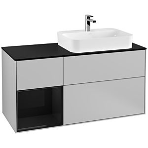 Villeroy und Boch Finion Waschtischunterschrank F392PHGJ 120cm, Abdeckplatte black matt, Regal links Glossy Black Lacquer, Light grey matt