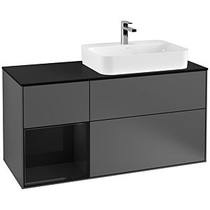 Villeroy und Boch Finion Waschtischunterschrank F392PHGK 120cm, Abdeckplatte black matt, Regal links Glossy Black Lacquer, Anthracite matt
