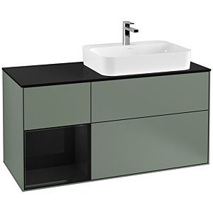 Villeroy und Boch Finion Waschtischunterschrank F392PHGM 120cm, Abdeckplatte black matt, Regal links Glossy Black Lacquer, Olive Matt Lacquer