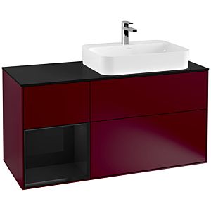 Villeroy und Boch Finion Waschtischunterschrank F392PHHB 120cm, Abdeckplatte black matt, Regal links Glossy Black Lacquer, Peony Matt