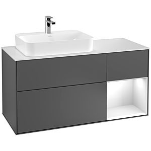 Villeroy et Boch Finion Villeroy et Boch F401GFGK 120cm, plaque de finition blanc mat, étagère à droite laqué blanc brillant, anthracite mat