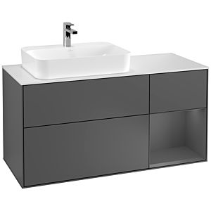 Villeroy et Boch Finion Villeroy et Boch F401GKGK 120cm, plaque de recouvrement blanc mat, étagère droite Anthracite mat, Anthracite mat
