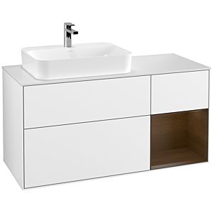 Villeroy and Boch Finion Villeroy and Boch Finion F401GNGF 120cm, cover plate matt white, shelf on the right walnut veneer, glossy white lacquer