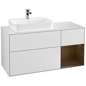 Villeroy and Boch Finion Villeroy and Boch Finion F401GNMT 120cm, cover plate matt white, shelf on the right walnut veneer, matt white lacquer