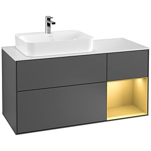 Villeroy et Boch Finion Villeroy et Boch F401HFGK 120cm, plaque de recouvrement blanc mat, étagère droite or mat, anthracite mat