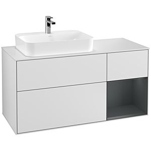 Villeroy und Boch Finion Waschtischunterschrank F401HGMT 120cm, Abdeckplatte white matt, Regal rechts Midnight Blue Matt Lacquer, White matt lacquer