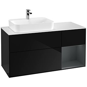 Villeroy und Boch Finion Waschtischunterschrank F401HGPH 120cm, Abdeckplatte white matt, Regal rechts Midnight Blue Matt Lacquer, Glossy Black Lacquer