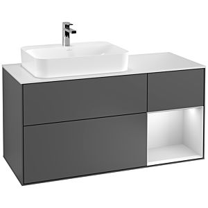 Villeroy et Boch Finion Villeroy et Boch F401MTGK 120cm, plaque de recouvrement blanc mat, étagère à droite laqué blanc mat, anthracite mat