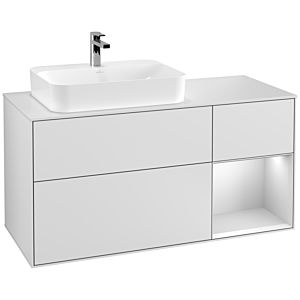 Villeroy und Boch Finion Waschtischunterschrank F401MTMT 120cm, Abdeckplatte white matt, Regal rechts White matt lacquer, White matt lacquer