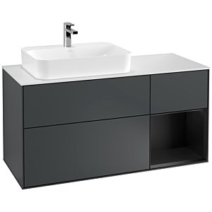 Villeroy et Boch Finion Villeroy et Boch F401PDHG 120cm, plaque de recouvrement blanc mat, étagère à droite laqué noir mat, Midnight Blue Matt Lacquer