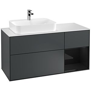 Villeroy und Boch Finion Waschtischunterschrank F401PHHG 120cm, Abdeckplatte white matt, Regal rechts Glossy Black Lacquer, Midnight Blue Matt Lacquer