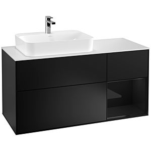 Villeroy und Boch Finion Waschtischunterschrank F401PHPD 120cm, Abdeckplatte white matt, Regal rechts Glossy Black Lacquer, Black matt lacquer