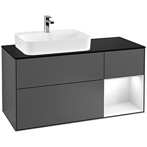 Villeroy und Boch Finion Waschtischunterschrank F402GFGK 120cm, Abdeckplatte black matt, Regal rechts Glossy white lacquer, Anthracite matt