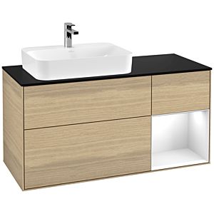 Villeroy et Boch Finion Villeroy et Boch F402GFPC 120cm, plaque de finition noir mat, étagère à droite Laque blanc brillant, Oak Veneer