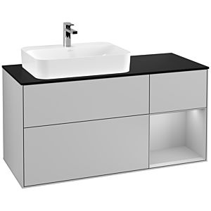 Villeroy und Boch Finion Waschtischunterschrank F402GJGJ 120cm, Abdeckplatte black matt, Regal rechts Light grey matt, Light grey matt