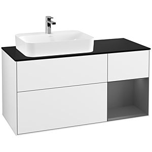 Villeroy et Boch Finion Villeroy et Boch F402GKGF 120cm, plaque de finition noir mat, étagère droite anthracite mat, laqué blanc brillant