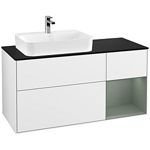 Villeroy et Boch Finion Villeroy et Boch F402GMGF 120cm, plaque de finition noir mat, étagère à droite Olive Matt Lacquer , laqué blanc brillant