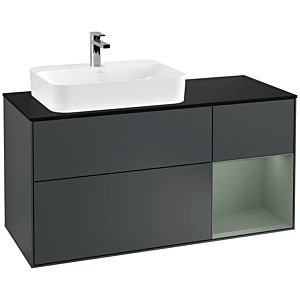 Villeroy und Boch Finion Waschtischunterschrank F402GMHG 120cm, Abdeckplatte black matt, Regal rechts Olive Matt Lacquer, Midnight Blue Matt Lacquer