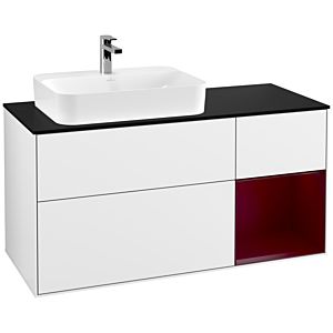Villeroy et Boch Finion Villeroy et Boch F402HBGF 120cm, couvercle noir mat, étagère à droite Peony , laqué blanc brillant