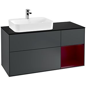 Villeroy und Boch Finion Waschtischunterschrank F402HBHG 120cm, Abdeckplatte black matt, Regal rechts Peony, Midnight Blue Matt Lacquer