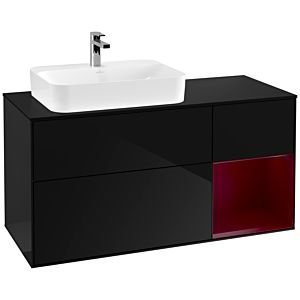 Villeroy und Boch Finion Waschtischunterschrank F402HBPH 120cm, Abdeckplatte black matt, Regal rechts Peony, Glossy Black Lacquer