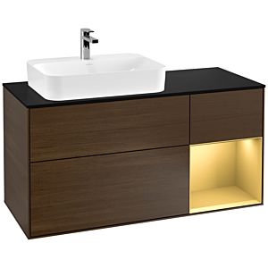 Villeroy and Boch Finion Villeroy and Boch Finion F402HFGN 120cm, cover plate black matt, shelf right gold matt, walnut veneer