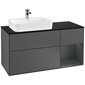Villeroy und Boch Finion Waschtischunterschrank F402HGGK 120cm, Abdeckplatte black matt, Regal rechts Midnight Blue Matt Lacquer, Anthracite matt