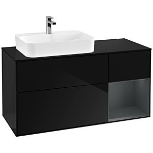 Villeroy und Boch Finion Waschtischunterschrank F402HGPH 120cm, Abdeckplatte black matt, Regal rechts Midnight Blue Matt Lacquer, Glossy Black Lacquer