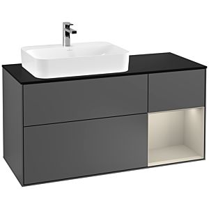 Villeroy und Boch Finion Waschtischunterschrank F402HHGK 120cm, Abdeckplatte black matt, Regal rechts Sand Matt, Anthracite matt