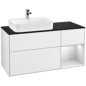 Villeroy and Boch Finion Villeroy and Boch Finion F402MTGF 120cm, cover plate black matt, shelf on the right white matt lacquer, glossy white lacquer