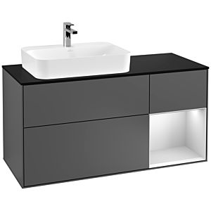 Villeroy und Boch Finion Waschtischunterschrank F402MTGK 120cm, Abdeckplatte black matt, Regal rechts White matt lacquer, Anthracite matt